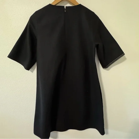COS Topstitched Wool-Cashmere Dress Black Mini Short Sleeve Contemporary NWT-2 - Picture 3 of 13